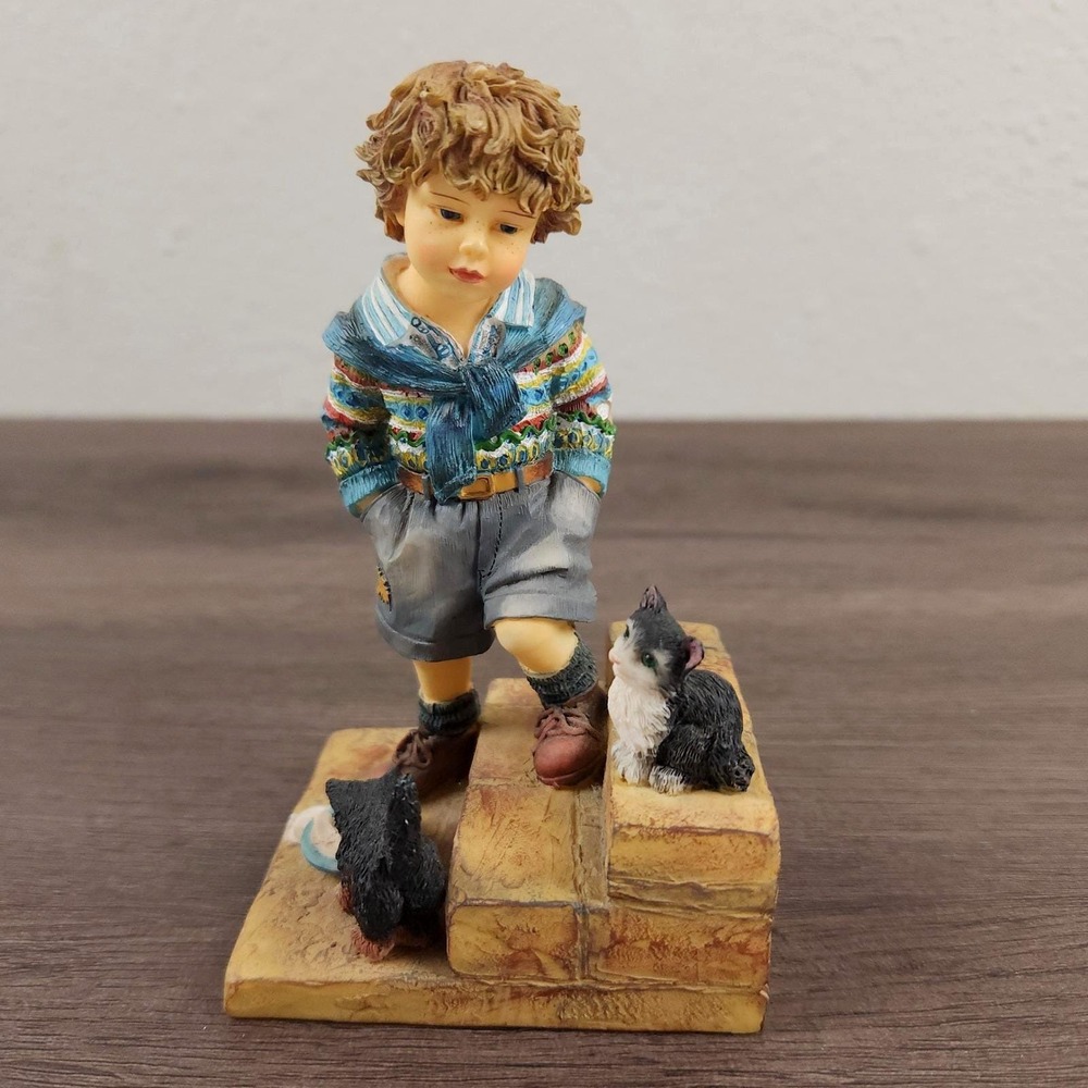 VTG Leonardo Collection In‎ Trouble Again Figurine Christine Haworth Boy Kittens